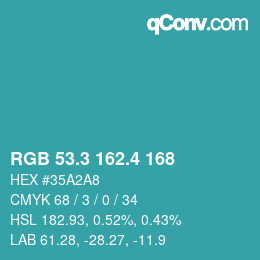 カラーコード: RGB 53.3 162.4 168 | qconv.com