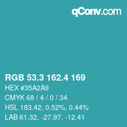 カラーコード: RGB 53.3 162.4 169 | qconv.com