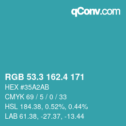 カラーコード: RGB 53.3 162.4 171 | qconv.com
