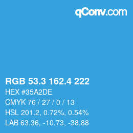 カラーコード: RGB 53.3 162.4 222 | qconv.com