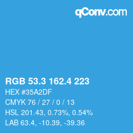 カラーコード: RGB 53.3 162.4 223 | qconv.com