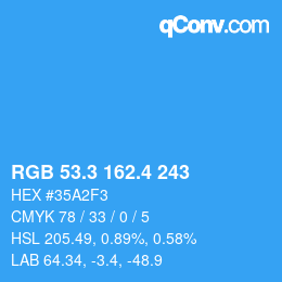 カラーコード: RGB 53.3 162.4 243 | qconv.com