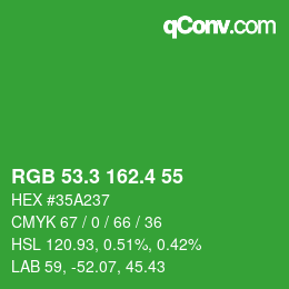 カラーコード: RGB 53.3 162.4 55 | qconv.com
