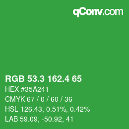 カラーコード: RGB 53.3 162.4 65 | qconv.com