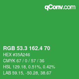 カラーコード: RGB 53.3 162.4 70 | qconv.com