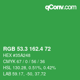 カラーコード: RGB 53.3 162.4 72 | qconv.com