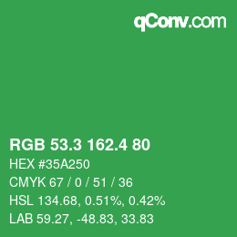カラーコード: RGB 53.3 162.4 80 | qconv.com