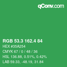 カラーコード: RGB 53.3 162.4 84 | qconv.com