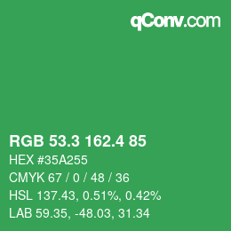 カラーコード: RGB 53.3 162.4 85 | qconv.com