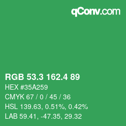 カラーコード: RGB 53.3 162.4 89 | qconv.com