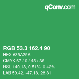 カラーコード: RGB 53.3 162.4 90 | qconv.com