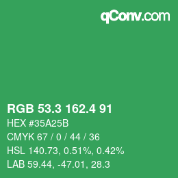 カラーコード: RGB 53.3 162.4 91 | qconv.com