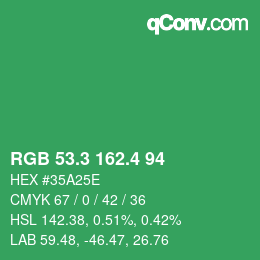 カラーコード: RGB 53.3 162.4 94 | qconv.com