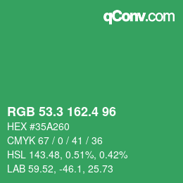カラーコード: RGB 53.3 162.4 96 | qconv.com