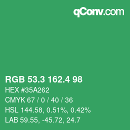 カラーコード: RGB 53.3 162.4 98 | qconv.com