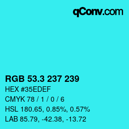 カラーコード: RGB 53.3 237 239 | qconv.com