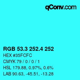 カラーコード: RGB 53.3 252.4 252 | qconv.com