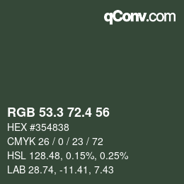 カラーコード: RGB 53.3 72.4 56 | qconv.com