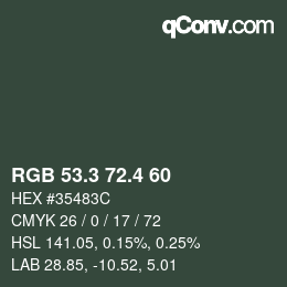 カラーコード: RGB 53.3 72.4 60 | qconv.com