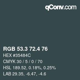 カラーコード: RGB 53.3 72.4 76 | qconv.com