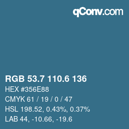 カラーコード: RGB 53.7 110.6 136 | qconv.com