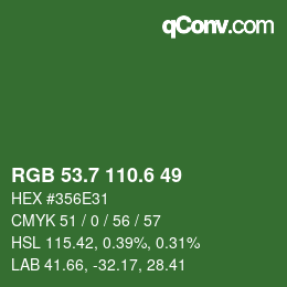 カラーコード: RGB 53.7 110.6 49 | qconv.com