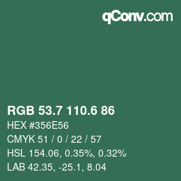 カラーコード: RGB 53.7 110.6 86 | qconv.com