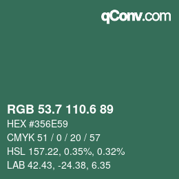 カラーコード: RGB 53.7 110.6 89 | qconv.com