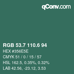 カラーコード: RGB 53.7 110.6 94 | qconv.com
