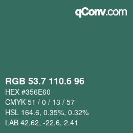カラーコード: RGB 53.7 110.6 96 | qconv.com