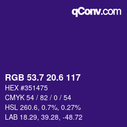 カラーコード: RGB 53.7 20.6 117 | qconv.com