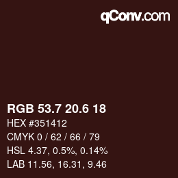カラーコード: RGB 53.7 20.6 18 | qconv.com