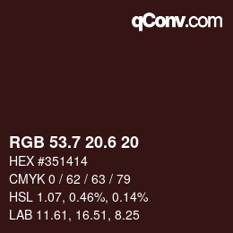 カラーコード: RGB 53.7 20.6 20 | qconv.com
