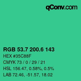 カラーコード: RGB 53.7 200.6 143 | qconv.com