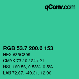カラーコード: RGB 53.7 200.6 153 | qconv.com