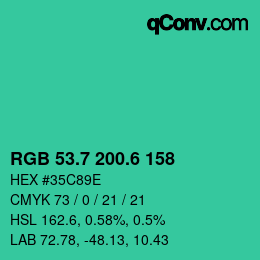カラーコード: RGB 53.7 200.6 158 | qconv.com