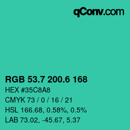 カラーコード: RGB 53.7 200.6 168 | qconv.com