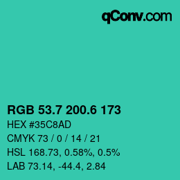 カラーコード: RGB 53.7 200.6 173 | qconv.com