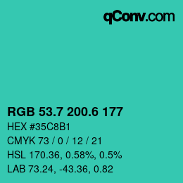 カラーコード: RGB 53.7 200.6 177 | qconv.com