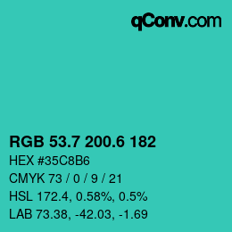 カラーコード: RGB 53.7 200.6 182 | qconv.com