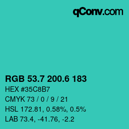 カラーコード: RGB 53.7 200.6 183 | qconv.com