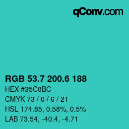 カラーコード: RGB 53.7 200.6 188 | qconv.com