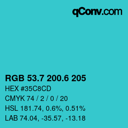 カラーコード: RGB 53.7 200.6 205 | qconv.com