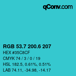 カラーコード: RGB 53.7 200.6 207 | qconv.com
