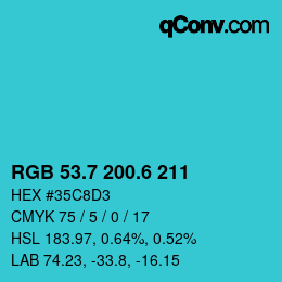 カラーコード: RGB 53.7 200.6 211 | qconv.com