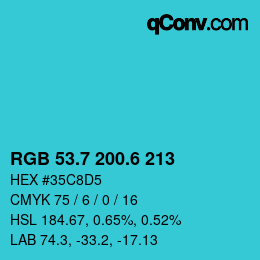 カラーコード: RGB 53.7 200.6 213 | qconv.com
