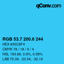 カラーコード: RGB 53.7 200.6 244 | qconv.com