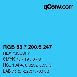 カラーコード: RGB 53.7 200.6 247 | qconv.com