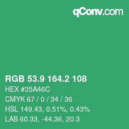 カラーコード: RGB 53.9 164.2 108 | qconv.com