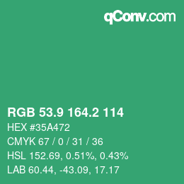 カラーコード: RGB 53.9 164.2 114 | qconv.com
